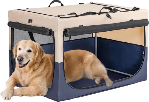 Vista 9 de Jaula suave de 36 pulgadas para perros grandes, perrera de viaje portátil con cremalleras bloqueables, base impermeable, funda lavable, marco