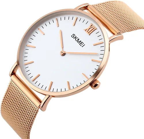 Vista 2 de FANMIS Reloj de pulsera analógico de cuarzo súper fino unisex clásico unisex de acero inoxidable ultra fino caso de negocios