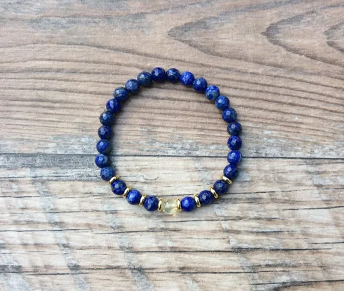Vista 5 de Pulsera de lapislázuli con citrino focal, chakra plexo solar, piedra natal de noviembre