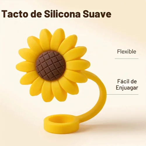 Vista 3 de 4 dispensadores de paja para beber, tapón de paja de girasol, tapones reutilizables a prueba de salpicaduras, herramienta de cocina, puntas