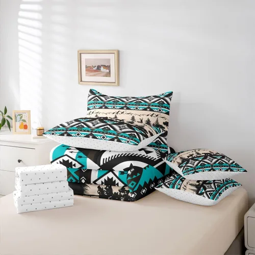 Vista 27 de Feelyou Juego de edredón de ciervo con sábanas – Tamaño Queen 7 piezas Juego de ropa de cama infantil de caza rústica – Cama de ciervo de cabaña