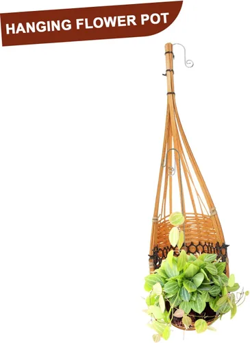 Vista 3 de Juego de 3 cestas tejidas colgantes con forma de cono de bambú para almacenamiento de plantas, decoración de jardín
