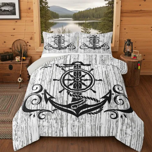 Vista 37 de Erosebridal Juego de edredón de ancla náutica, juego de ropa de cama con brújula oceánica, tamaño individual para niños, adolescentes y adultos