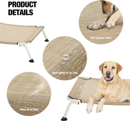 Vista 3 de Veehoo Cama elevada para perros para exteriores, camas elevadas impermeables y refrescantes para perros, camas cots XL, hamaca curvada