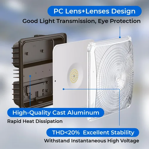 Vista 9 de CINOTON Luces LED de toldo de 40 W con certificación UL, 120-277 V, luces comerciales para toldos al aire libre IP65 impermeables, 5600 lm