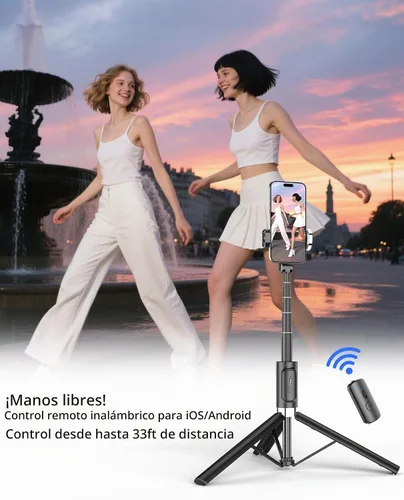Vista 5 de Trípode para selfie Stick – Trípode para iPhone con control remoto, soporte ligero para teléfono Android, soporte extensible compatible con todos