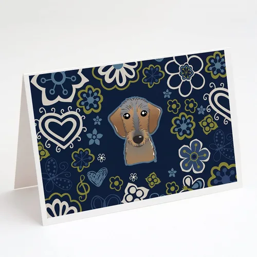 Vista 24 de Caroline's Treasures BB5095GCA7P - Tarjetas de felicitación y sobres con diseño de flores azules y sabuesos afganos, paquete de 8 tarjetas en blanco