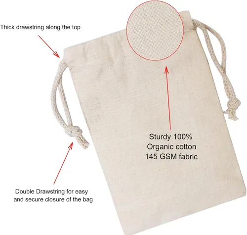 Vista 2 de 100 piezas bolsas de muselina de algodón premium de 2 x 3 pulgadas con doble cordón, bolsas reutilizables de algodón natural con cordón, bolsas