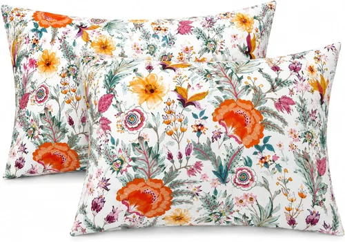 Vista 10 de YIYEA Juego de 2 fundas de almohada estándar de microfibra ultra suave de doble cepillado, fundas de almohada estándar, fundas de almohada florales