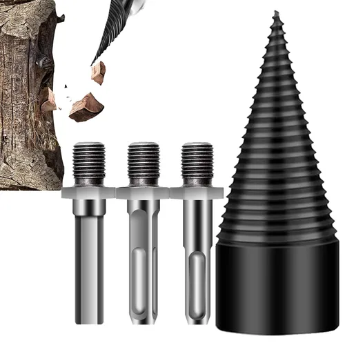 Vista 11 de Firewood Splitter Drill Bit, Removable Screw Cone Wood Drill Bit Set, Steel Kindling Splitter Drills Bits with 3 Attachment, Firewood Splitting Cut