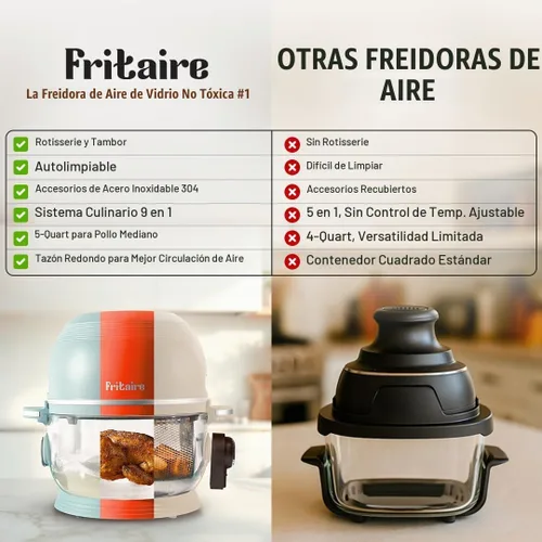 Vista 4 de Fritaire - Freidora de aire de vidrio no tóxica, 9 en 1 Pro, asador, autolimpieza Rosa malva
