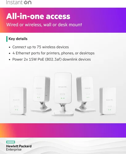 Vista 4 de Punto de acceso HPE Networking Instant On AP22D 2x2 WiFi 6 para interiores Soporte de malla inteligente, seguro, para una sola habitación Fuente