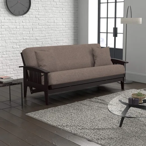 Vista 2 de Urban Loft Linen - Juego de futón con almohadas - Tamaño Full/Queen Espresso oscuro Westfield Frame, Madera