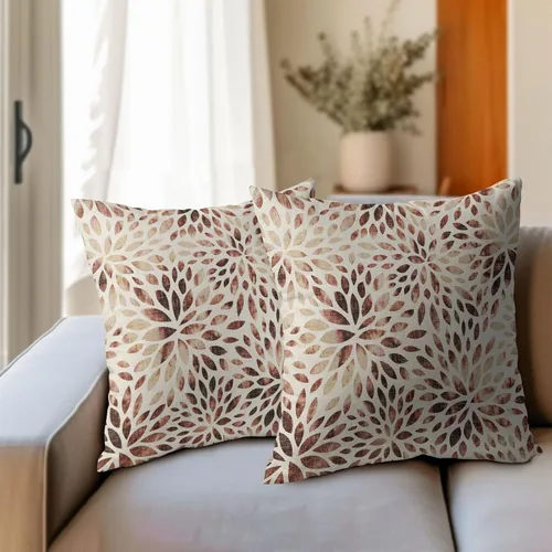 Vista 6 de Juego de 2 fundas de almohada de dalia rojo burdeos de 16 x 16 pulgadas, fundas de almohada geométricas rústicas de flores de algodón y lino
