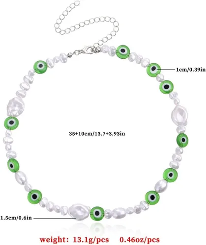 Vista 3 de Collar turco de mal de ojo, collar de ojo turco con cuentas de acrílico vintage, collar de cadena de clavícula, collar de cadena unisex a juego