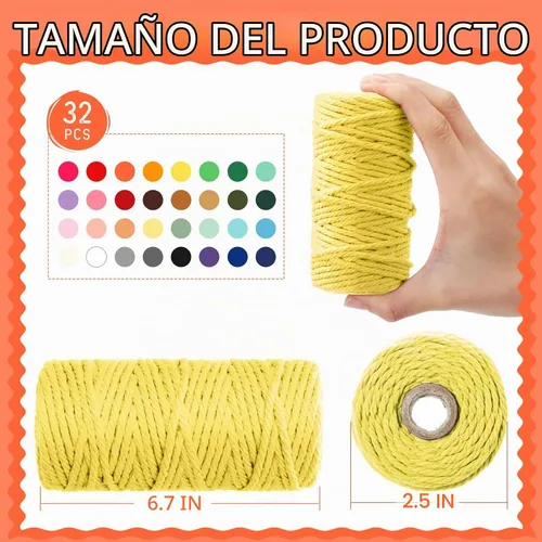 Vista 2 de 32 rollos de cuerda de macramé de 4 hebras de 0.157 in x 1760 yardas