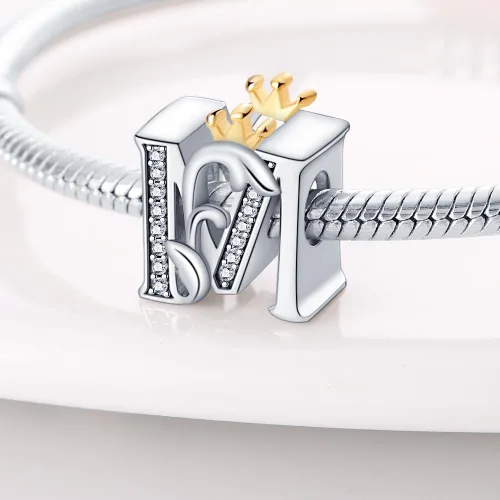 Vista 2 de HappyStar Dijes completos del alfabeto de la A Z de plata de ley 925 para pulseras y collares, regalo de joyería para mujeres y niñas
