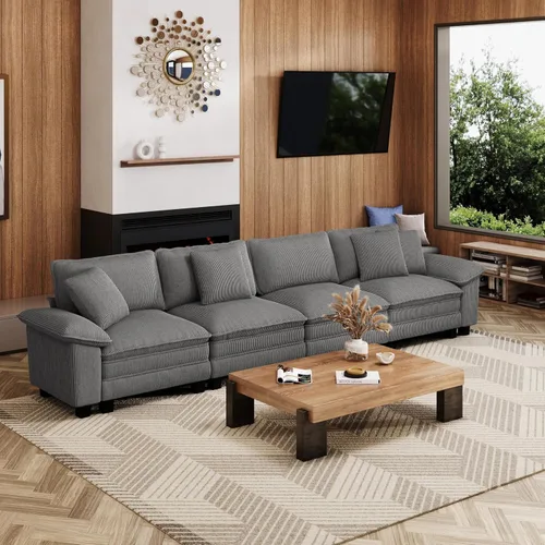 Vista 11 de Sofá seccional en forma de U de 123 pulgadas con cojines tipo nube, juego de sofá modular de asiento profundo con 5 asientos y 2 otomanos, brazos