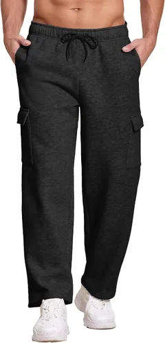 Vista 5 de Deyeek Pantalones deportivos con forro polar para hombre, pantalones deportivos de carga con parte inferior abierta, pantalones deportivos