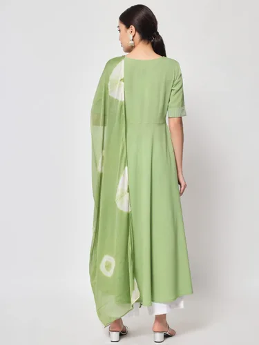 Vista 3 de Poly Crepe Kurta con Dupatta para mujer