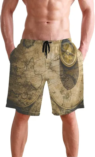 Vista 2 de Old Compass World Map - Traje de baño para hombre, de secado rápido, con bolsillos