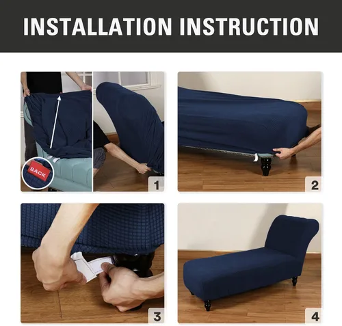 Vista 6 de Funda para tumbona sin brazos, fundas elásticas para tumbonas para sala de estar, funda de chaise lounge sin brazos, fundas de interior para Azul