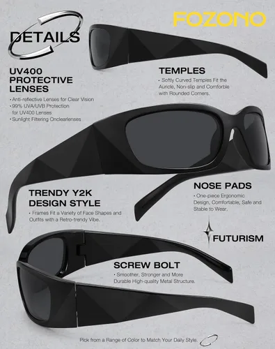 Vista 5 de Gafas de sol retro envolventes para mujer, de moda, Y2k, vintage, con protección UV, FZN827