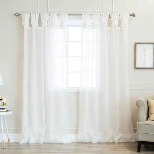 Vista 14 de Best Home Fashion Juego de 2 cortinas traslúcidas de lino sintético con pestaña torcida, tratamiento de ventana para sala de estar, comedor, Gris