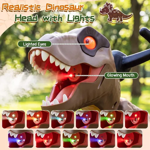 Vista 3 de Costzon Dinosaur Kids Pedal Car Go Kart con luces, rocío de niebla Marrón