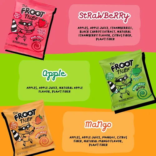Vista 5 de THE FROOT Thief Golosinas de fruta real, sin frutos secos, perfectas para almuerzos escolares, bolsas individuales para niños, manzana, paquete de 5
