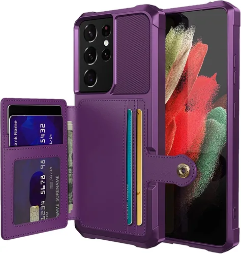 Vista 76 de Funda para Samsung Galaxy S21 Ultra con tarjetero, compatible con soporte magnético para automóvil, resistente a los golpes, resistente, suave, TPU