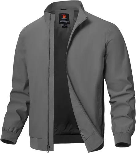 Vista 30 de TBMPOY Chaquetas ligeras para hombre, cortavientos ligeros, con cremallera completa, casual, para trabajo, golf, negocios, otoño, abrigo