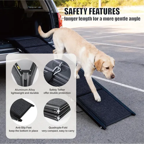 Vista 2 de Rampa para perros grandes, rampa plegable de 71 x 19.5 pulgadas para automóvil, SUV, camión, portátil, con superficie antideslizante y rieles