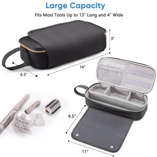 Vista 3 de Bolsa de viaje 2 en 1 para herramientas para el cabello con alfombrilla resistente al calor para Shark Flexstyle, planchas, alisadoras, rizadores
