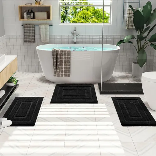 Vista 6 de HOMORE Alfombra de baño negra de 24 x 17 pulgadas, suave y absorbente, alfombra de baño pequeña, alfombra de baño lavable antideslizante para bañera