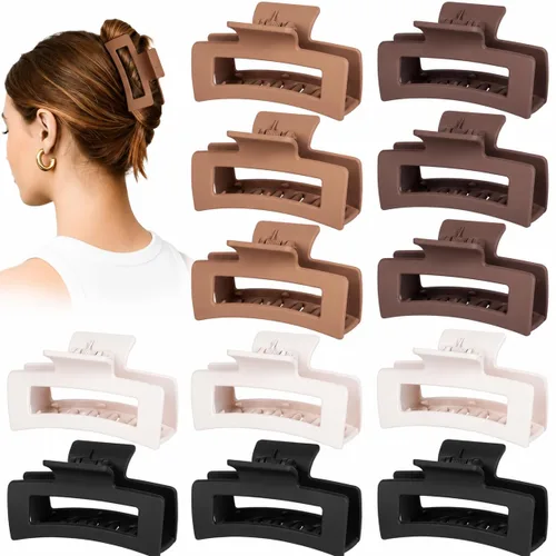 Vista 9 de Paquete de 12 pinzas negras para el cabello para mujer, pinzas medianas para cabello fino y grueso, clips de plátano mate de sujeción fuerte