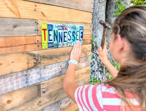 Vista 5 de Letra de matrícula personalizada, réplica de tiras cortadas de letras, arte de letras en estilo rústico DIY, señalización personalizada de palabras