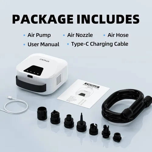 Vista 15 de CYCPLUS Smart SUP Air Pump, 20PSI, 38.48Wh Battery, Inflation & Deflation Compact size, 1.14kg, Auto-Off, 7 Nozzles, Air Pump for Stand Up Paddle