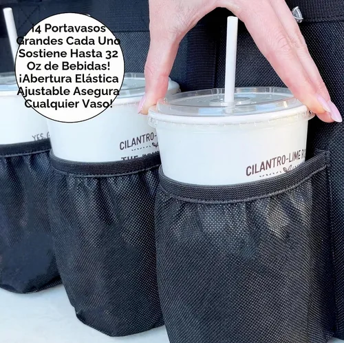 Vista 4 de FRESHIE Bolsa térmica para entrega de alimentos con portavasos/bebidas Premium, para Doordash, Uber Eats, Grubhub, bolsa de pizza, catering