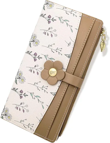 Vista 11 de Farcauo Billetera para mujer, billetera delgada para mujer, linda cartera delgada Kawaii con flores para mujer, tarjetero para mujer, Cartera