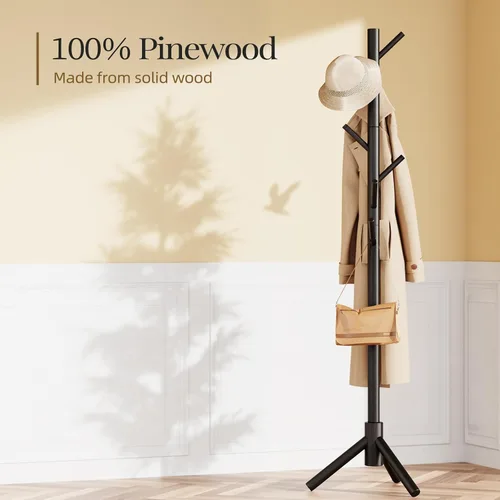 Vista 4 de Pipishell Perchero de Madera Resistente, Árbol de Abrigos de 3 Tamaños Ajustables con 8 Ganchos, Percheros para Pasillo de Entrada, Soporte
