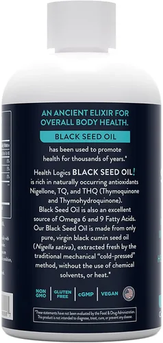 Vista 2 de Health Logics Aceite de semilla negra Rica fuente de Omega 6 y Omega 9 Aceite de semilla de comino negro puro prensado en frío para la salud