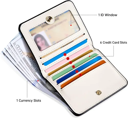 Vista 4 de Toughergun Billetera para Mujeres con Bloqueo RFID, Pequeña, Compacta, Bifold de Cuero de Lujo, Billetera de Bolsillo para Damas, Mini Monedero