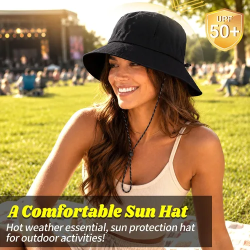 Vista 2 de NPQQUAN Sun Bucket Hats for Woman Men Lightweight Sun Hat Packable Foldable Beige