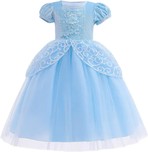 Vista 39 de Vestido de cumpleaños de princesa Cenicienta para niñas, disfraz de Halloween, concurso de Navidad, fiesta de baile con accesorios