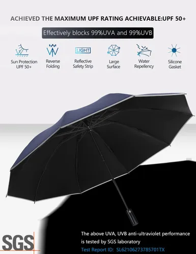 Vista 2 de XIXVON Umbrella Pro UPF 50+ 99% UV Protection, Reflective Safety Strip, Sturdy Windproof, Travel Portable, Automatic Reverse Folding Umbrella