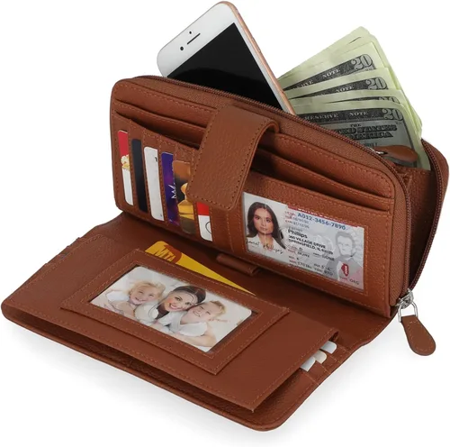 Vista 2 de Mundi Organizador de cuero todo en uno para mujer con bloqueo RFID Coñac