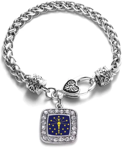 Vista 99 de Pulsera de dijes cuadrados de plata con joyería de circonita cúbica