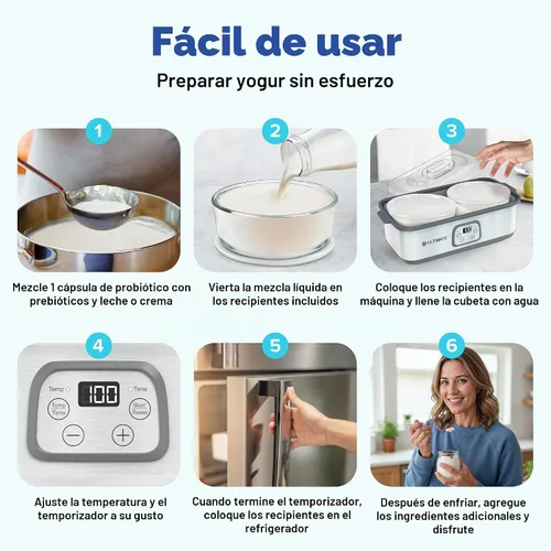 Vista 4 de El mejor fabricante de yogur probiótico con control ajustable de tiempo y temperatura, hace billones de probióticos para una mejor salud intestinal