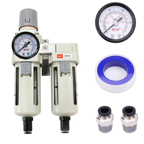 Vista 12 de RIH Sistema de secado de aire - Filtros de aire dobles NPT de 1/2 pulgada, filtro de partículas de 5 micras y regulador de presión de aire, calibre